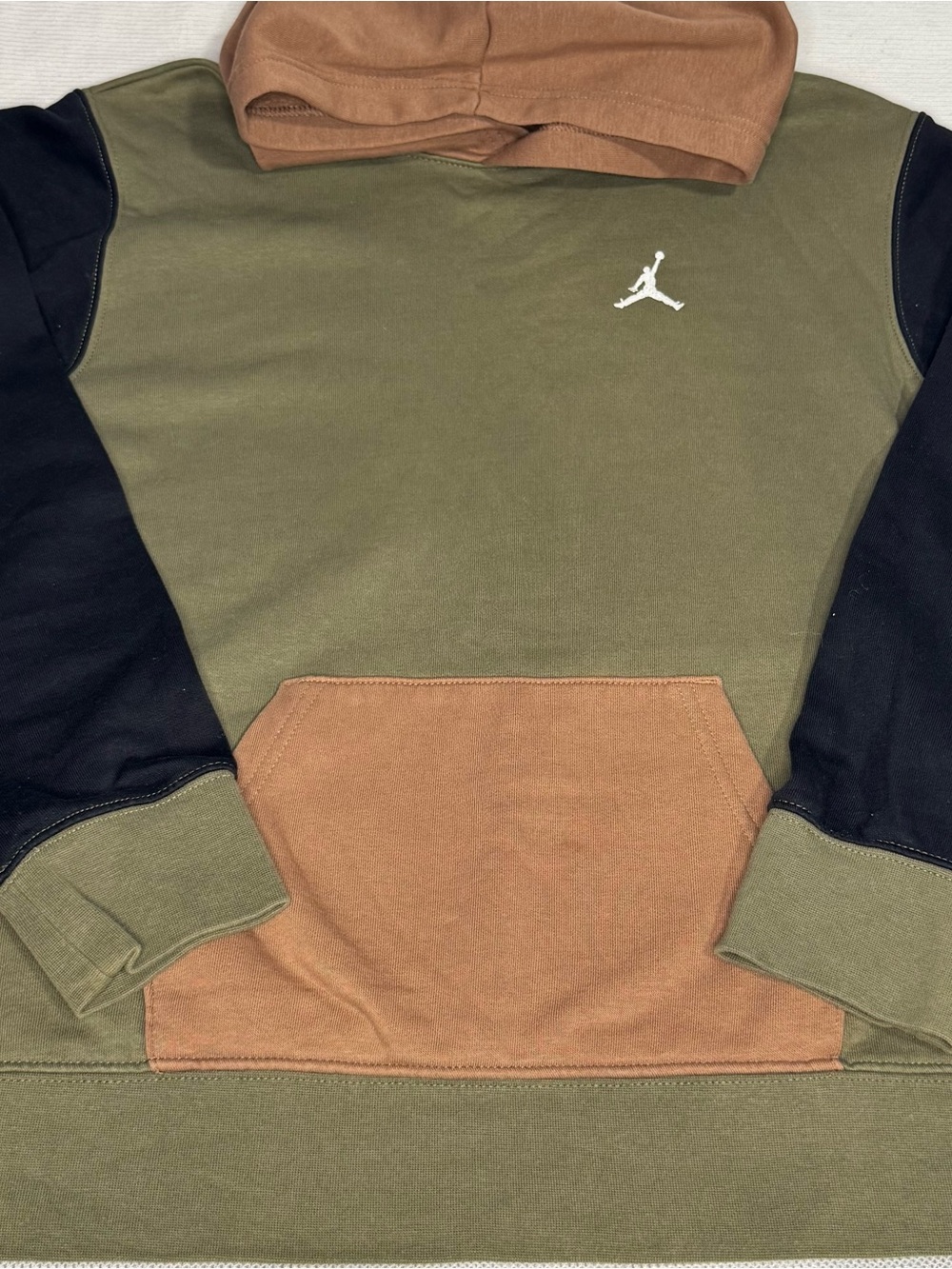 Jordan Olive, Brown & Black Colorblock Crewneck Hoodie Kids Large